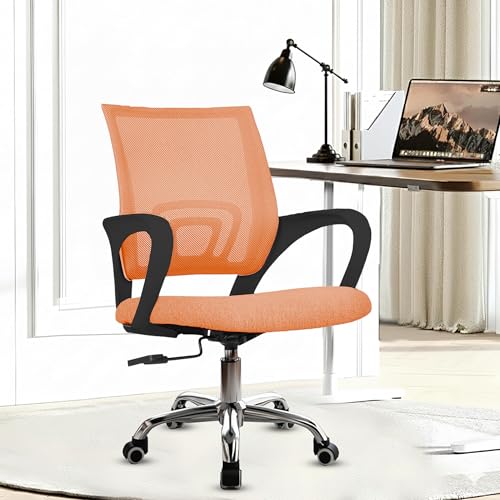 Image of Casa Copenhagen Mesh Mid Back Office /Study /Computer /Revolving /Desk Chair for Work from Home -Metal Base, Height Adjustable Seat -Orange& Black Handle