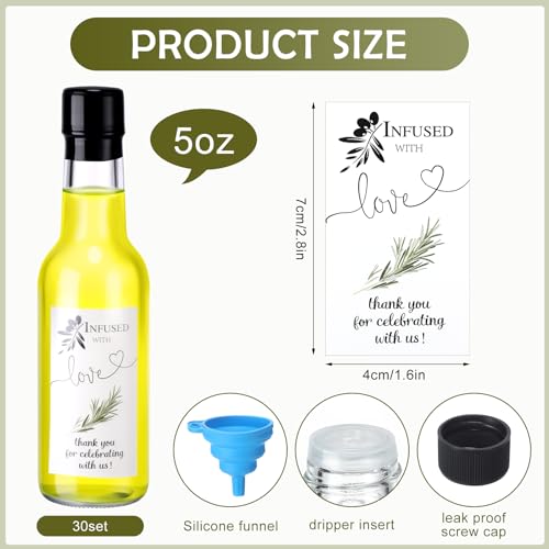 Reallnaive 30 Sets 5 oz Mini Glass Olive Oil Bottles Homemade with Lids Seals Caps Stickers Funnels Mini Condiment Bottles Sauce Glass for Storing Olive Oil Honey Wedding Bridal Baby Shower Favors by Reallnaive - Image 2