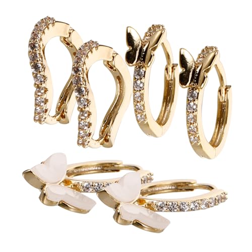 DEARMAMY 3 Pares Conjunto De Aretes Pendientes Aros Enhebrador Pendientes De Aro Huggie Pequeños Pendientes De Aro Tachuelas Pendientes De Aro De Señora Pendientes De Aros Aleación De Zinc