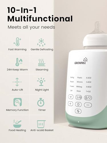 Image of Grownsy Auto-Lift Nutri Bottle Warmer for Breastmilk & Formula, Green
