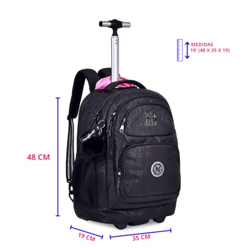 Kit Escolar Mochila Rodinha Rebecca Bonbon Lancheira Térmica e Estojo Preta Glitter