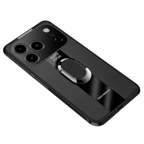 Étui iPhone 17 Pro Max en cuir vintage noir avec anneau magnétique MagSafe discret