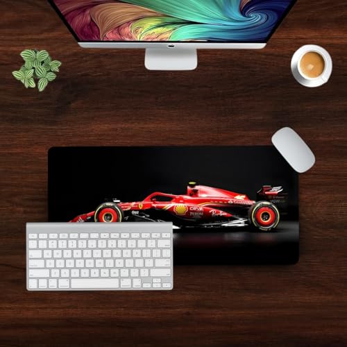 Image of Moto Edition Desk Mat 23x11 Inch - Racing-Themed Keyboard & Mouse Pad for Office, Home & Gaming | Non-Slip Rubber Base, Waterproof Surface, Supercar & Bike Inspired Table Mat (Red Formula)