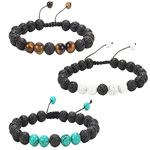 3 Stück Verstellbares Armband, Diffusorarmband, Lavagestein Armband, Perlenarmband, Exquisit Unisex Angst Armband für Frauen, Männer, Freunde, Familie, Kinder (3 Stile) Cover