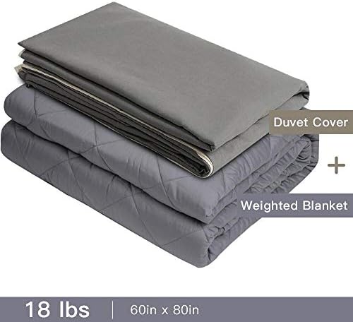 Admitrack Weighted Blanket & Removable Cover Heavy Blanket 100% Cotton Material with Glass Beads for Kids & Adult (Grey Blanket+Cover, 60''x80'', 18lbs)
