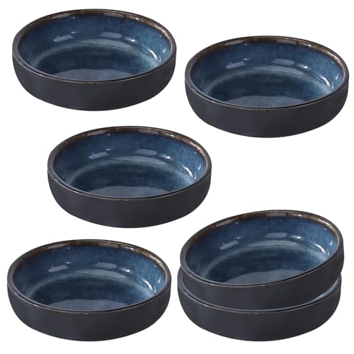 GOEDCH Cuencos para Salsa: 6 Cuencos Redondos de Cerámica para Salsas, Tazones para Salsa de Soja para Sushi, Cuencos Aperitivos, Mini Tazones para Eespecias, Ensaladera Azul Marino para Aderezos