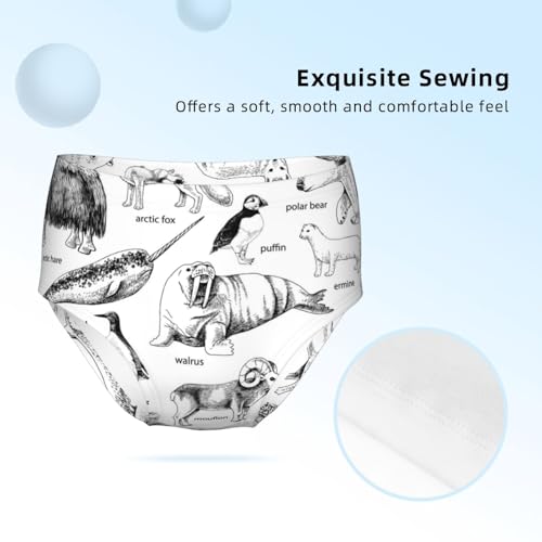 Monochrome Hand Drawn Arctic Animals Girls' Underwear Soft Cotton Little Girls Panties Comfort Briefs3