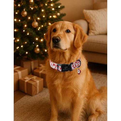 Image of Christmas Santa Pattern Dog Collar - Adjustable and Durable Xmas Pet Accessory for Festive - Cute Santa Claus Dog Collars for Girl Boy Dogs L