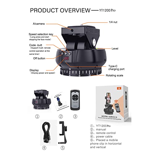 Ztianfoto Yt-1200 Pro Auto Motorized Rotating Panoramic Head Built-In Al Smart Camera Pan Tilt Video Tripod Head Stabilizer For Smartphone Cameras Mirrorless Camera Live Platform Compatibility #TOP4