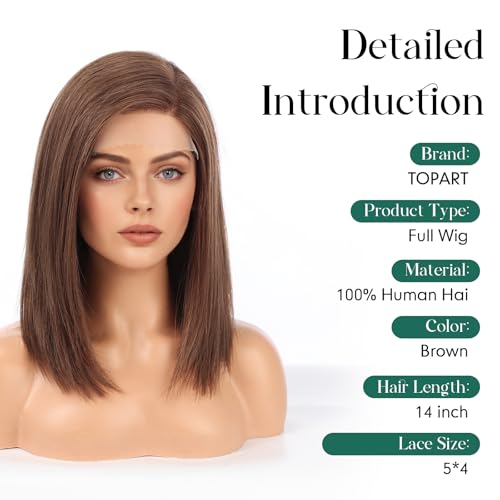 Image of Brown Wig Human Hair Pre Plucked Straight Short Bob Wigs 5x6 UHD Lace Front Wigs Remy Real Human Hair for Women 14Inch
