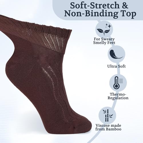 Image of +MD Bamboo Viscose Ankle Diabetic Socks for Men & Women, 6 Pairs, Soft Cushioned, Non-Binding Loose Top, Extra Wide