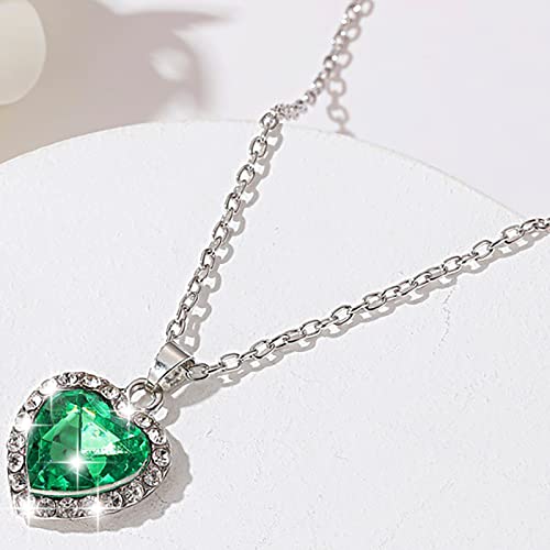 Atentuyi Love Heart Necklace Silver Chain Necklace Birthstone Crystal Necklace Vintage Green Gem Emerald Necklace Dainty Chain Heart Cz Pendant Necklace Jewelry for Women and Girls - Image 4