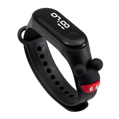 DealFry Creative Design Silicone Smart Digital Watches with Touch Button, Latest Collection LED Bracelet Watch with Cartoon Character for Kids, Boys and Girls (Pack-1 | Black - Mickey)