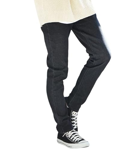 長さが選べるデニムパンツ スリム ジーンズ メンズ やや細め ショート丈 ロング丈 ゆるスキニー ストレッチ デニム セミタイト (ジョーカー) M ブラック