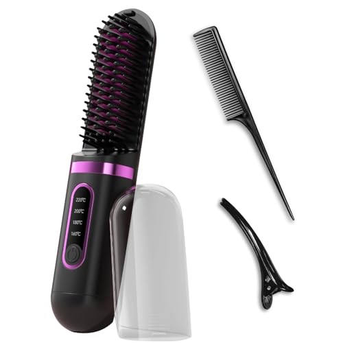 Piastra Capelli Portatile Senza Fili con Coperchio Antipolvere e Display, 4 Temperature 160°C-220°C,Tecnologia Ceramica MCH,Denti a Pettine Criptati in 3D,Adatto per Capelli Lisci e Ricci (Nero)