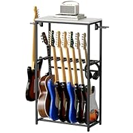 Guitar's Cozy Home: This guitar stand is 62 x 30 x 118 cm (L x W x H) and can hold up to 7 different types of instruments up to 110 cm in size. The top shelf provides ample space for storing your guitar accessories such as straps, strings, tuners, ca...