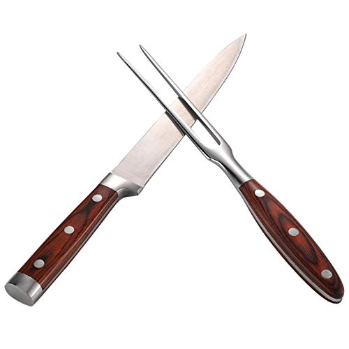 EVTSCAN Juego de cuchillo y tenedor para trinchar, cena de cocina asada de pavo y carne de barbacoa de acero inoxidable de primera calidad