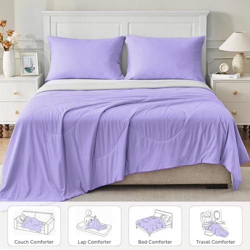 Image of HOMFINE Cooling Comforter for Hot Sleepers - Both Sides Q-Max>0.45 Arc-Chill Cooling Fiber for All-Season, Breathable Soft Keep Cool Summer Blanket for Bed Couch Sofa, Purple, Twin