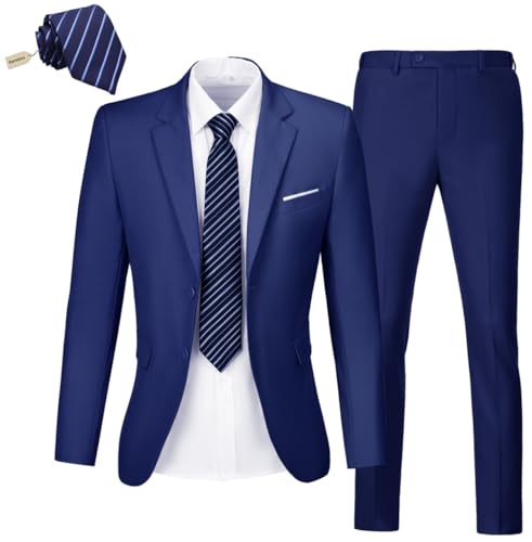 Mens 2 Piece Suit Set Slim Fit 2 Button Dress SuitsTuxedo Set Wedding Blazer Jacket Pants Tie Business Party Prom Suit2