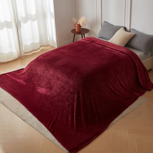 COOVA Oversized King Fleece Blanket 120x138 inches, Soft Cozy Warm Giant Extra Large 10'x11.5' Blanket for Bed, Sofa, Couch,Travel, Camping, California Huge Flannel Big Throw Blanket, Burgandy Red
