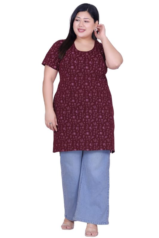 Women's Plus Size Cotton Top Half-Sleeve All Over Printed with Pocket-picture-19