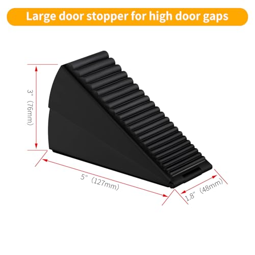 Image of Strongest Adjustable Spring Loaded Large Door Stopper - Heavy Duty Tall Door Stop Wedge for Bottom of Doors, Up to 3 Inches, Stainless Steel (Black, 2 Pack)