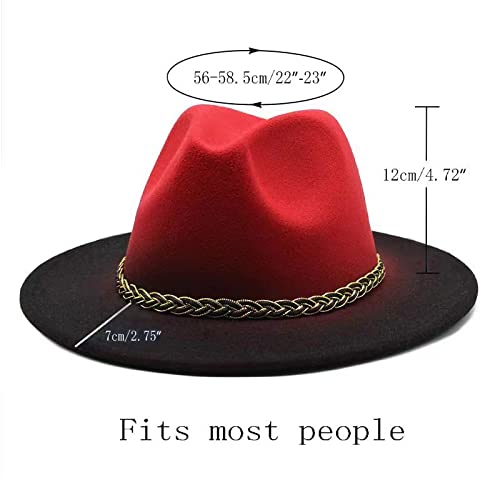 Sunli Jazz Top Hat Woolen Men And Women Outdoor Sun Hat Wide Brim Gentleman Hat (Red + Black) #TOP1