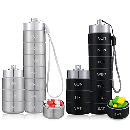 Mumufy 2 Pcs Metal Travel Pill Organizer Moisture Proof Travel Vitamin Case Stackable Weekly