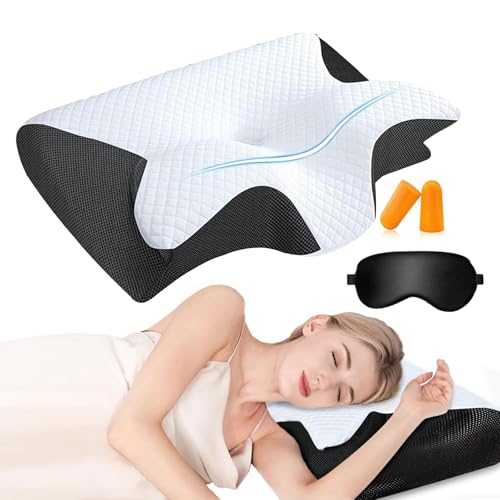 Doreve Cloudfaser Pillow Pro Pillow Ergonomic Contour Neck Support Pillow for Side Back Stomach Sleepers Cooling (Black)