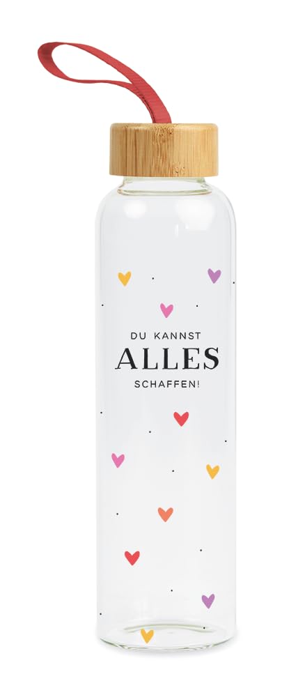 Grafik-Werkstatt Glass Drinking Bottle with Funny Saying | with Handle Loop | 550 ml | Du kannst alles schaffen, Colourful