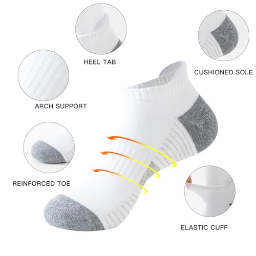 JOYNÉE 10 Pairs Mens Athletic Running Ankle Socks Cushioned Breathable Low Cut Sports Tab Socks for Men,Sock Size 10-134