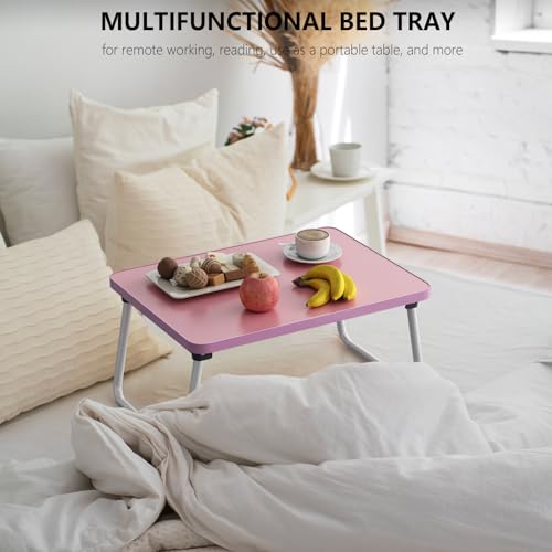 Image of Foldable Lap Desk, Laptop Stand Bed Table Tray for Couch | Portable Breakfast Serving Tray, Lightweight Mini Lap Table, Works Great as Tablet Desk for Working, Reading & Writing, Pink
