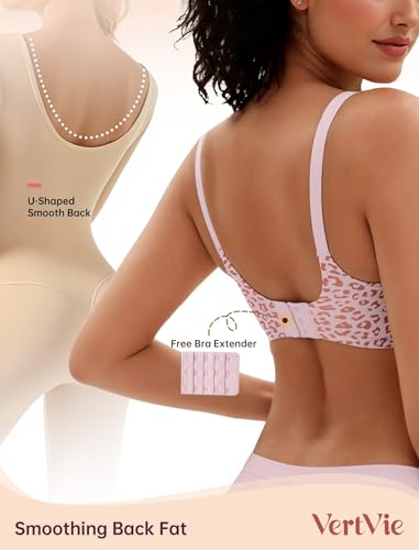 Vertvie Jelly Bra No Underwire Seamless Push Up Full Coverage, Leo-PNK, XL - image 4