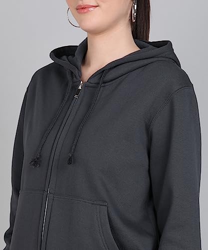 Image of Alan Jones Clothing Women's Solid Zipper Hooded Sweatshirt | Front Zip, Ribbed Hem, Lined Hood, Casual Winter Wear