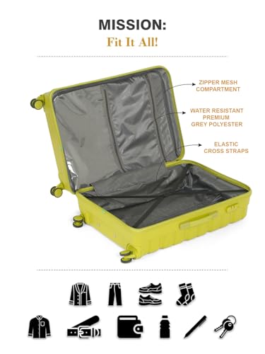 Image of Teakwood MA Trolley Bag, Hard with Zipper Closure, Adjustable Push Button & Cross Side Strap, Number Lock System 360 Degree (Lime Green, Set of 3)