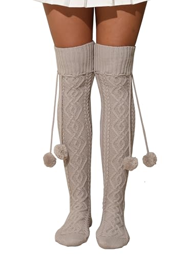 Image of YELAIVP Women's Thigh High Socks - Extra Long Cable Knit Over the Knee Socks and Leg Warmers