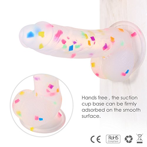 Louviva Confetti Dildo Realistic Clear Silicone Suction Cup Women Sex Toy, 7 Inch #TOP3