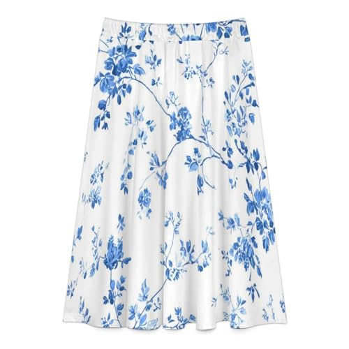 Floral Women's Casual Plisse Midi Skirt, Elastic Waisted Swing Skirt3