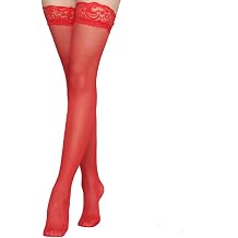Thigh High Stockings Lace Top, Womens Semi Sheer Sexy Stay Up Halloween Lingerie Thigh High Stockings