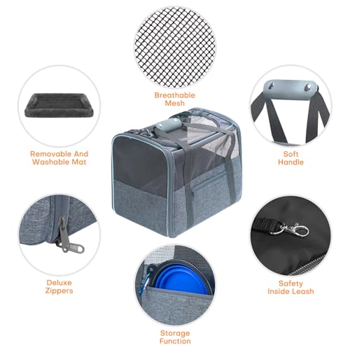 Image of JUNGYOUN Premium Cat Carrier - Pet Carrier for Cat & Small Dogs up to 15lbs - Airline Approved Travel Dog Carrier with Anti-Escape Zippers, Collapsible Travel Bowl & Padded Strap