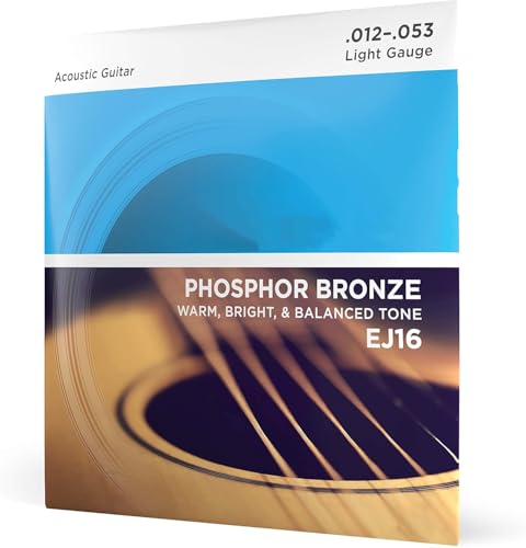 Image of EJ16 Phosphor Bronze Light Gauge Guitar Strings Set Acoustic 12-53, Guitar Accessories, Quality for Rich Tone and Tuning Stability, Corrosion-Resistant Packaging