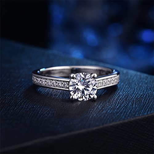 Petite Pavé 1ct Round Brilliant Cut Solitaire Moissanite Engagement Ring Silver Moissanite Engagement Rings for Women D Color VVS Moissanite Ring4