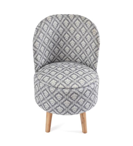 Image of NACIA Velvet Printed Ottoman Chair with Stool Combo | Dressing Table Chair for Bedroom Makeup Room Decor | Modern Upholstered Ottoman with Wooden Legs for Home (18x18x32 Inches, Grey Damask)