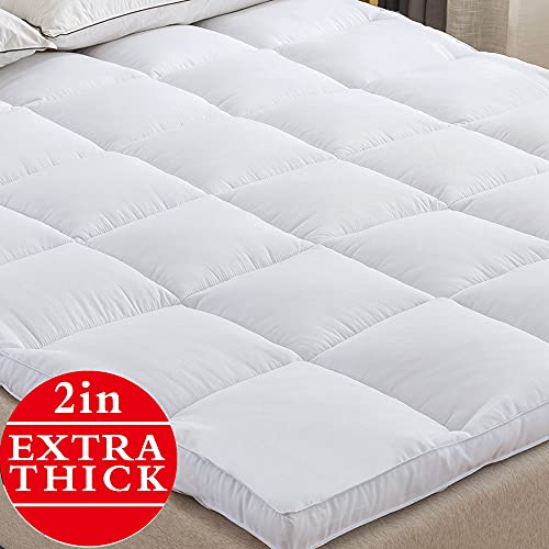 Naluka Mattress Topper Queen Size Down Alternative Overfilled White Pillow Top Mattress Cover Plush Super Soft 2 Inch Thick Mattress Pad #TOP2