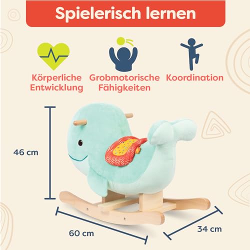 B. toys Schaukelpferd Wal blau mit buntem Sattel aus weichem Plüsch und hochwertigem Holz, Schaukeltier zum Draufsitzen für Kinder und Babys ab 18 Monaten