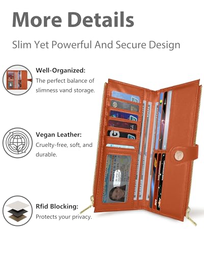 Image of Women's Slim Wallet,Thin RFID Card Holder with Zipper Pocket