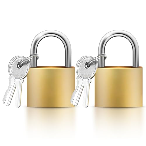 2 Pack Brass Small Padlocks with Keys 32mm Heavy Duty Small Padlock Weather Proof Padlock for Gym Lockers Suitcases Containers Gate Garage Shed