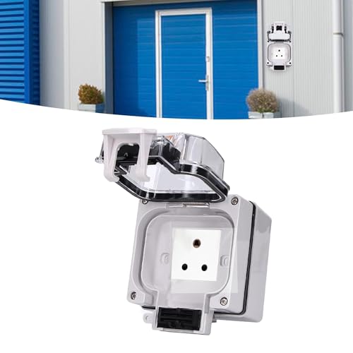 Image of MX IP66 Waterproof Outdoor Electrical Socket Box, 250V 6A Indian 2 Module Weatherproof Wall Socket with Spring Cover & Locking System, Dustproof Power Outlet for Garden, Balcony & Garage