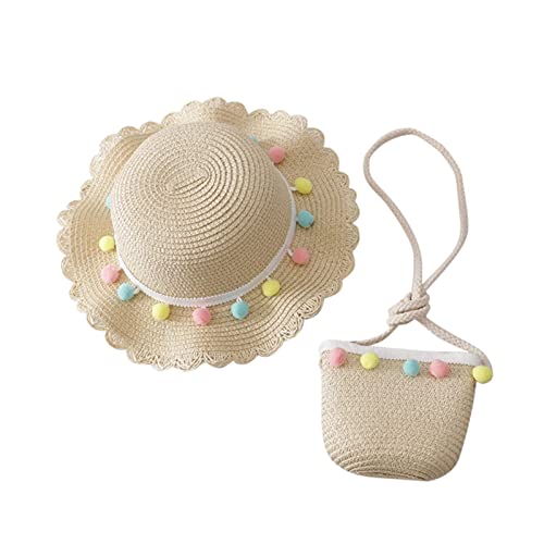 N/AB Strohhut mädchen-Fischerhut Kinder Strohhut und Kleine Tasche Set-Strohhut Kinder Sonnenhut Kinder für den Urlaub Reise Outdoor-Aktivitäten Sommerhut mädchen 2-3-4-5-6-7-8 Jahre Cover