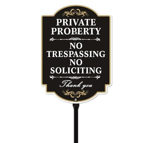 FKNSGR No Trespassing No Soliciting Sign with A Sturdy 35-inch Height Stake Aluminum Private Property Sign UV Protected Fade Resistant
